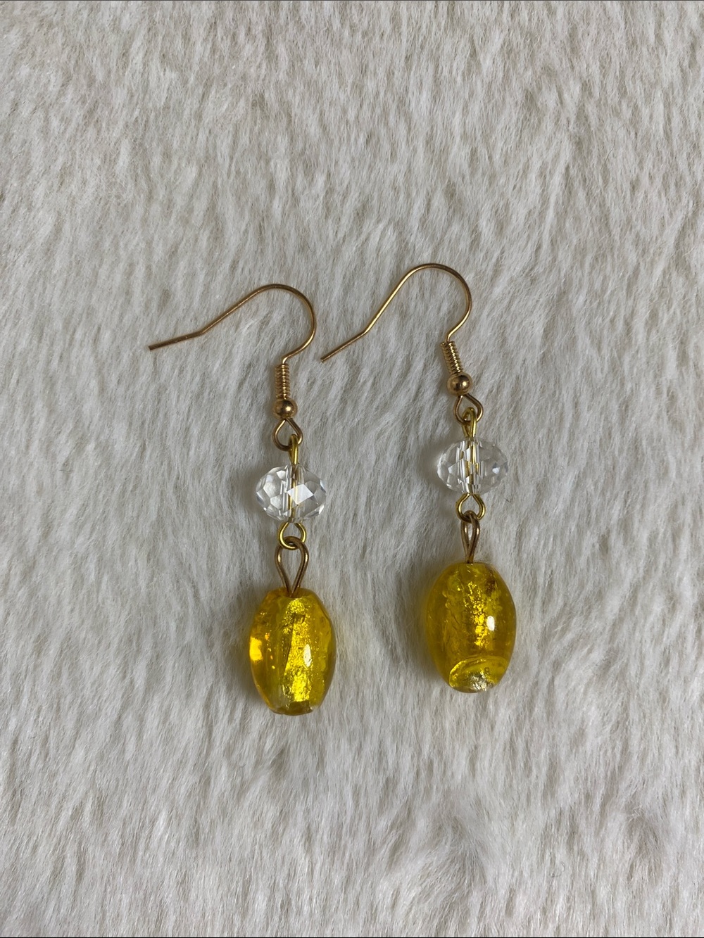 Yellow Glass Drop Earrings with Golden Hooks 2in